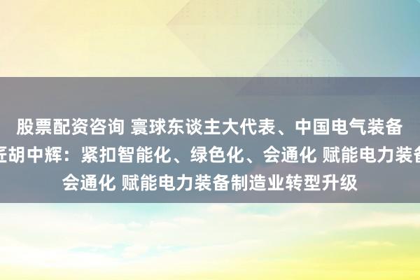 股票配资咨询 寰球东谈主大代表、中国电气装备平高集团首席工匠胡中辉：紧扣智能化、绿色化、会通化 赋能电力装备制造业转型升级